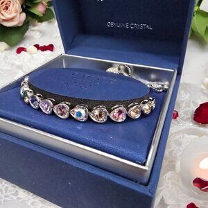 Brilliance Swarovski Crystal Adjustable Bracelet – Multicolor Heart Stones 10"
